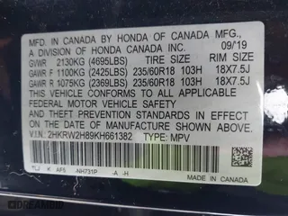 2019 Honda CR-V EX-L with VIN 2HKRW2H89KH661382, listed as a IAAI auction lot 41610746 with 89,831 mi miles. Bid and sale history available at carsss.com. Image 9.