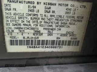 2004 Nissan Maxima SE with VIN 1N4BA41E34C888731, listed as a Copart auction lot 74233304 with 197,764 mi miles and Salvage Title. Bid and sale history available at carsss.com. Image 12.