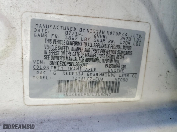 2015 Nissan Versa Note S Plus with VIN 3N1CE2CP5FL365047, listed as a Copart auction lot 48532245 with 166,057 mi miles and Clean Title. Bid and sale history available at carsss.com. Image 12.