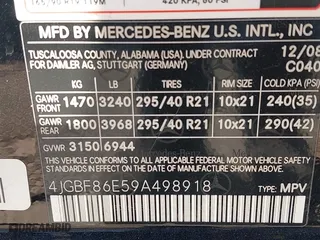 2009 Mercedes-Benz GL-Class 5.5L with VIN 4JGBF86E59A498918, listed as a IAAI auction lot 40603852 with 226,239 mi miles. Bid and sale history available at carsss.com. Image 9.