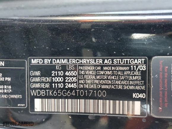 2004 Mercedes-Benz CLK-Class Cabriolet 3.2L with VIN WDBTK65G64T017100, listed as a Copart auction lot 78289534 with 152,914 mi miles and Salvage Title. Bid and sale history available at carsss.com. Image 14.