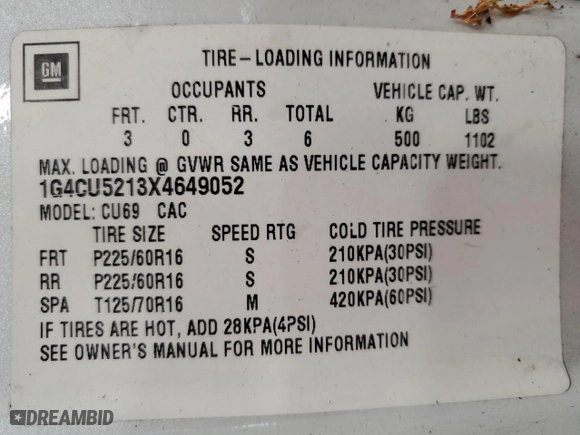 1999 Buick Park Avenue Ultra with VIN 1G4CU5213X4649052, listed as a Copart auction lot 72684084 with 0 mi miles and Salvage Title. Bid and sale history available at carsss.com. Image 12.