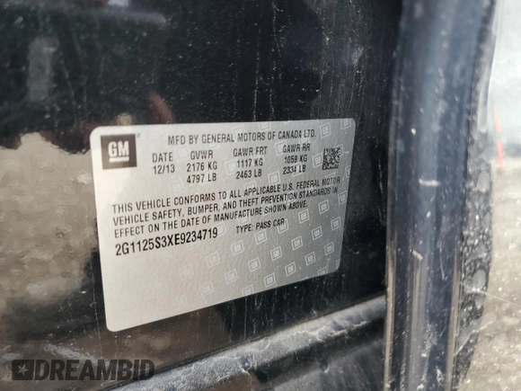 2014 Chevrolet Impala LT z VIN 2G1125S3XE9234719, wystawiony jako Copart lot #58139885 z przebiegiem 120 561 mil mil oraz Szkoda całkowita • Salvage title. Historia ofert i sprzedaży dostępna na DreamBid. Obrazek 13.