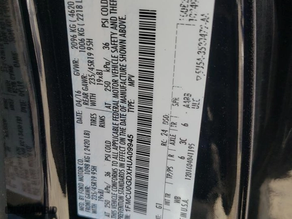 2017 Ford Escape SE with VIN 1FMCU0GDXHUA09945, listed as a Copart auction lot 46894205 with 43,194 mi miles and Salvage Title. Bid and sale history available at carsss.com. Image 16.