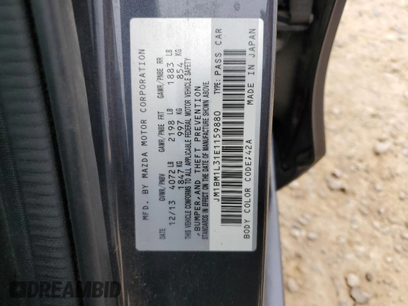2014 Mazda 3 S Touring with VIN JM1BM1L31E1159880, listed as a Copart auction lot 86651664 with 140,337 mi miles and Salvage Title. Bid and sale history available at DreamBid. Image 13.