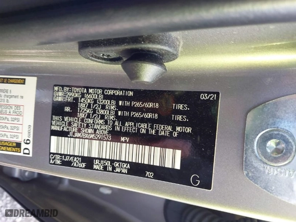2021 Lexus GX with VIN JTJAM7BX6M5291573, listed as a IAAI auction lot 41872180 with 33,832 mi miles. Bid and sale history available at carsss.com. Image 9.