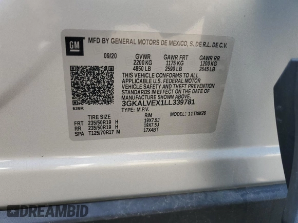 2020 GMC Terrain SLT with VIN 3GKALVEX1LL339781, listed as a Copart auction lot 63761825 with 39,342 mi miles and Clean title. Bid and sale history available at DreamBid. Image 14.