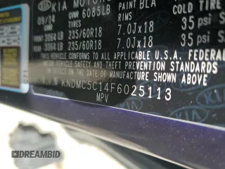 2015 Kia Sedona SX with VIN KNDMC5C14F6025113, listed as a Copart auction lot 53763484 with 91,406 mi miles and Salvage Title. Bid and sale history available at carsss.com. Image 13.