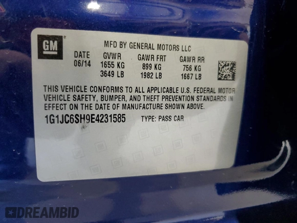 2014 Chevrolet Sonic LT with VIN 1G1JC6SH9E4231585, listed as a Copart auction lot 47625085 with 109,633 mi miles and Salvage Title. Bid and sale history available at carsss.com. Image 12.