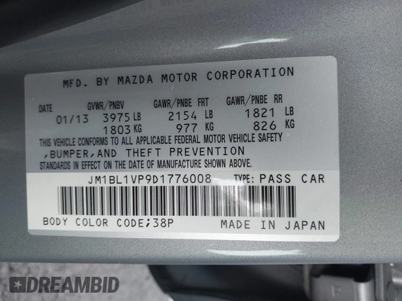 2013 Mazda 3 i Touring z VIN JM1BL1VP9D1776008, wystawiony jako IAAI lot #42185317 z przebiegiem 174 085 mil mil oraz . Historia ofert i sprzedaży dostępna na DreamBid. Obrazek 9.