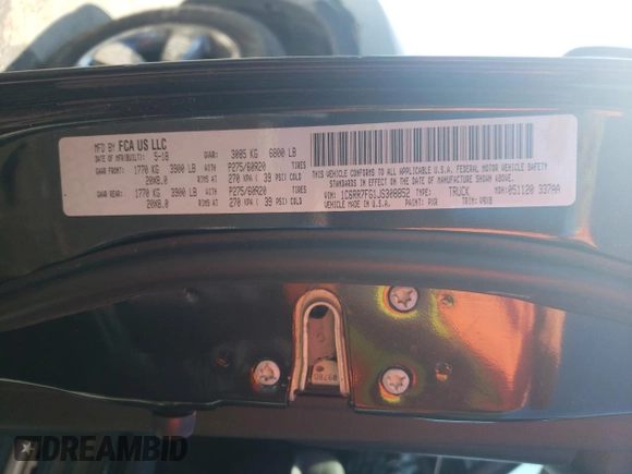 2018 Ram 1500 Express with VIN 1C6RR7FG1JS308852, listed as a Copart auction lot 51812515 with 68,224 mi miles and Salvage title. Bid and sale history available at DreamBid. Image 13.