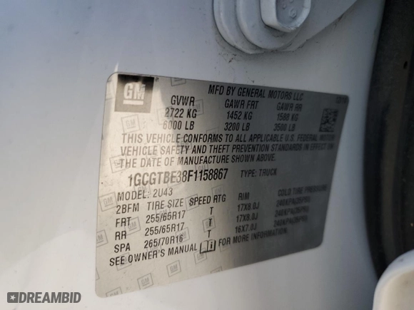 2015 Chevrolet Colorado 4WD LT with VIN 1GCGTBE38F1158867, listed as a Copart auction lot 48015275 with 140,520 mi miles and Salvage Title. Bid and sale history available at carsss.com. Image 14.