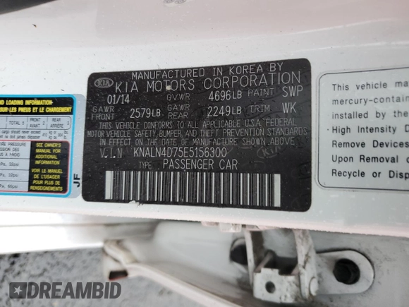 2014 Kia Cadenza Premium with VIN KNALN4D75E5156300, listed as a Copart auction lot 87351784 with 122,570 mi miles and Salvage Title. Bid and sale history available at carsss.com. Image 12.