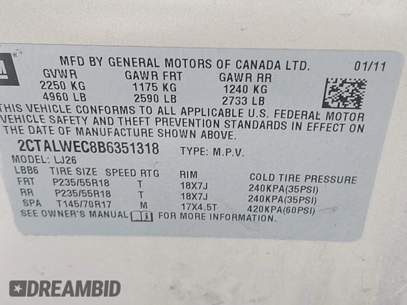 2011 GMC Terrain SLT-2 z VIN 2CTALWEC8B6351318, wystawiony jako IAAI lot #42332026 z przebiegiem 170 322 mil mil oraz . Historia ofert i sprzedaży dostępna na DreamBid. Obrazek 9.