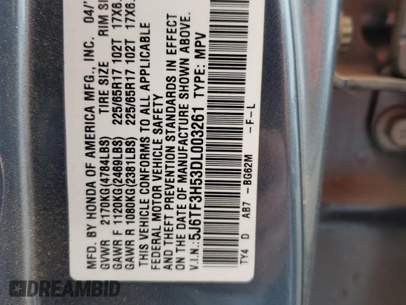 2013 Honda Crosstour EX-L with VIN 5J6TF3H53DL003261, listed as a Copart auction lot 43940835 with 85,856 mi miles and Salvage Title. Bid and sale history available at carsss.com. Image 15.