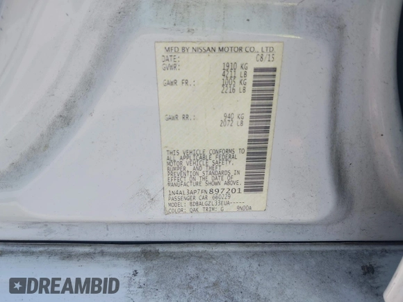 2015 Nissan Altima S with VIN 1N4AL3AP7FN897201, listed as a IAAI auction lot 42026527 with 192,944 mi miles and . Bid and sale history available at carsss.com. Image 9.
