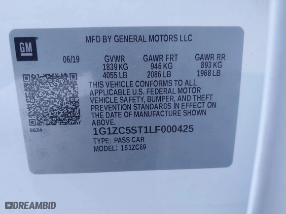 2020 Chevrolet Malibu LS with VIN 1G1ZC5ST1LF000425, listed as a IAAI auction lot 40819209 with 116,684 mi miles. Bid and sale history available at carsss.com. Image 9.