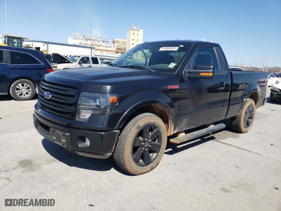 2014 Ford F-150 XL with VIN 1FTMF1CT4EFA06349, listed as a Copart auction lot 44969465 with 56,354 mi miles and Salvage Title. Bid and sale history available at carsss.com. Image 1.