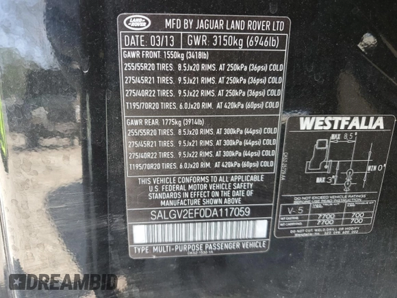 2013 Land Rover Range Rover Autobiography z VIN SALGV2EF0DA117059, wystawiony jako Copart lot #55327315 z przebiegiem 129 527 mil mil oraz Czysty tytuł • Clean title. Historia ofert i sprzedaży dostępna na DreamBid. Obrazek 13.
