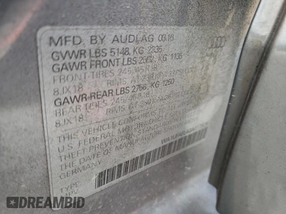 2016 Audi allroad Premium Plus with VIN WA1UFAFL4GA017938, listed as a Copart auction lot 72887364 with 133,680 mi miles and Salvage Title. Bid and sale history available at carsss.com. Image 13.