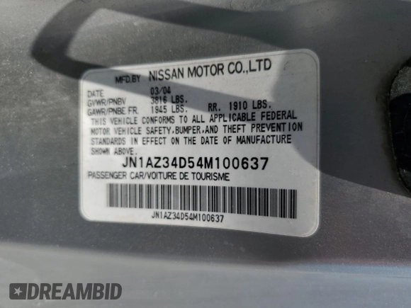 2004 Nissan 350Z Enthusiast with VIN JN1AZ34D54M100637, listed as a Copart auction lot 79772244 with 159,742 mi miles and Salvage Title. Bid and sale history available at DreamBid. Image 12.