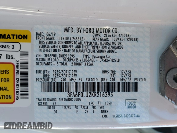 2019 Ford Fusion Hybrid SE with VIN 3FA6P0LU2KR216395, listed as a Copart auction lot 73071552 with 21,922 mi miles. Bid and sale history available at carsss.com. Image 12.