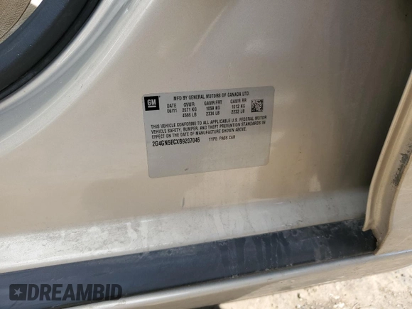 2011 Buick Regal CXL RL1 z VIN 2G4GN5ECXB9207046, wystawiony jako Copart lot #58045965 z przebiegiem 129 898 mil mil oraz Szkoda całkowita • Salvage title. Historia ofert i sprzedaży dostępna na DreamBid. Obrazek 12.
