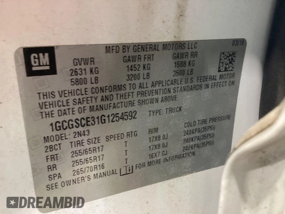 2016 Chevrolet Colorado 2WD LT with VIN 1GCGSCE31G1254592, listed as a IAAI auction lot 42808979 with 158,019 mi miles and . Bid and sale history available at DreamBid. Image 1.