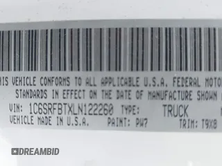 2020 Ram 1500 Big Horn with VIN 1C6SRFBTXLN122260, listed as a IAAI auction lot 41779396 with 171,886 mi miles. Bid and sale history available at carsss.com. Image 9.