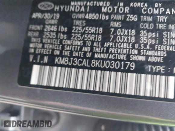 2019 Hyundai Tucson Limited с VIN KM8J3CAL8KU030179, выставлен на аукционе IAAI как лот 42493420 с пробегом 51 875 миль миль и . История ставок и продаж доступна на DreamBid. Изображение 9.