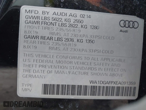2014 Audi Q5 Premium Plus z VIN WA1DGAFPXEA091359, wystawiony jako IAAI lot #41435590 z przebiegiem 181 440 mil mil oraz . Historia ofert i sprzedaży dostępna na DreamBid. Obrazek 9.