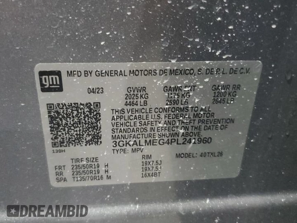 2023 GMC Terrain SLE with VIN 3GKALMEG4PL241960, listed as a Copart auction lot 56607085 with 21,390 mi miles and Non repairable. Bid and sale history available at DreamBid. Image 13.
