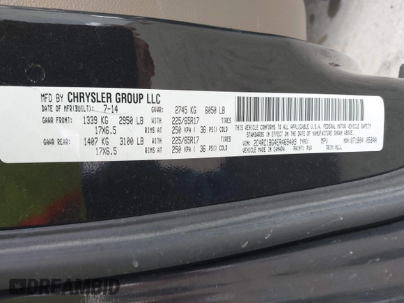 2014 Chrysler Town & Country Touring with VIN 2C4RC1BG4ER469409, listed as a IAAI auction lot 41919315 with 135,894 mi miles. Bid and sale history available at carsss.com. Image 9.