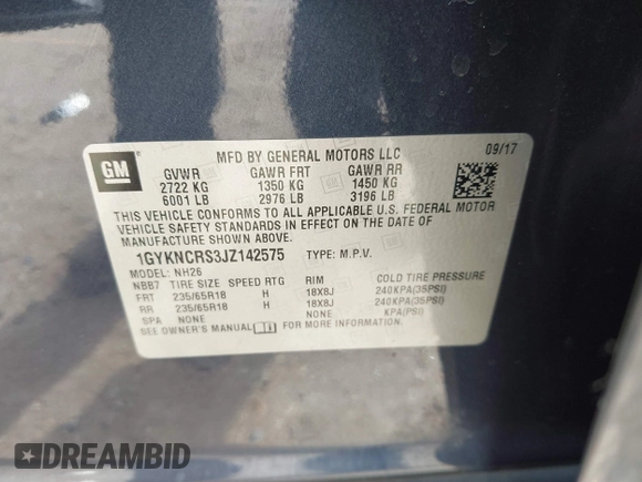 2018 Cadillac XT5 Luxury FWD with VIN 1GYKNCRS3JZ142575, listed as a IAAI auction lot 41546325 with 220,513 mi miles. Bid and sale history available at carsss.com. Image 9.
