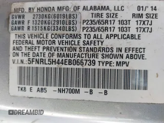 2014 Honda Odyssey EX with VIN 5FNRL5H44EB066739, listed as a IAAI auction lot 42073712 with Not Provided miles and . Bid and sale history available at carsss.com. Image 9.