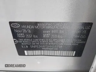 2017 Hyundai Sonata SE with VIN 5NPE24AF5HH531798, listed as a IAAI auction lot 41955060 with 142,985 mi miles and . Bid and sale history available at DreamBid. Image 9.