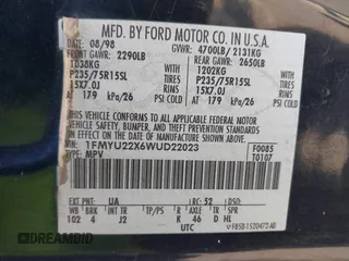 1998 Ford Explorer Sport с VIN 1FMYU22X6WUD22023, выставлен на аукционе IAAI как лот 42724396 с пробегом 309 857 миль миль и . История ставок и продаж доступна на DreamBid. Изображение 9.