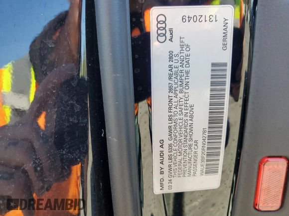 2024 Audi A6 Premium Plus with VIN WAUE3BF20RN042781, listed as a Copart auction lot 54165785 with 17,440 mi miles and Salvage Title. Bid and sale history available at DreamBid. Image 13.