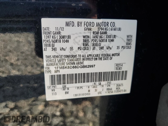 2013 Ford Explorer XLT with VIN 1FM5K8D88DGB62997, listed as a Copart auction lot 50779265 with 150,276 mi miles and Salvage Title. Bid and sale history available at DreamBid. Image 13.