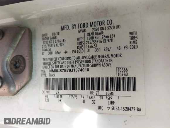 2018 Ford Transit Connect XL with VIN NM0LS7E79J1374010, listed as a IAAI auction lot 42473607 with 182,316 mi miles and . Bid and sale history available at DreamBid. Image 9.