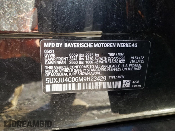2021 BMW X5 M50i with VIN 5UXJU4C06M9H23429, listed as a Copart auction lot 37866833 with 0 mi miles. Bid and sale history available at carsss.com. Image 15.