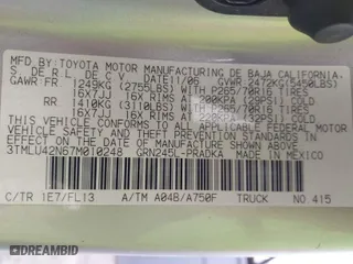 2007 Toyota Tacoma with VIN 3TMLU42N67M010248, listed as a IAAI auction lot 40982477 with 1 mi miles. Bid and sale history available at carsss.com. Image 9.