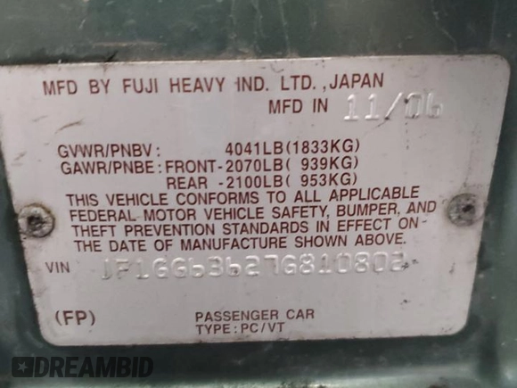 2007 Subaru Impreza Outback Special Sports с VIN JF1GG63627G810802, выставлен на аукционе Copart как лот 49486145 с пробегом 179 263 миль миль и Списание • Salvage title. История ставок и продаж доступна на DreamBid. Изображение 14.