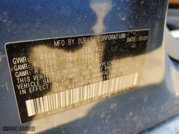 2021 Subaru Legacy Touring XT with VIN 4S3BWGP69M3011996, listed as a Copart auction lot 46782985 with 32,522 mi miles and Salvage Title. Bid and sale history available at carsss.com. Image 12.