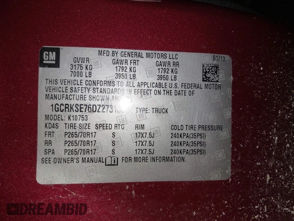 2013 Chevrolet Silverado 1500 LT with VIN 1GCRKSE76DZ273139, listed as a IAAI auction lot 42000114 with 199,155 mi miles and . Bid and sale history available at DreamBid. Image 9.