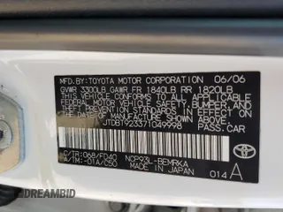 2007 Toyota Yaris with VIN JTDBT923371049998, listed as a Copart auction lot 48582445 with 217,625 mi miles and Salvage Title. Bid and sale history available at DreamBid. Image 14.