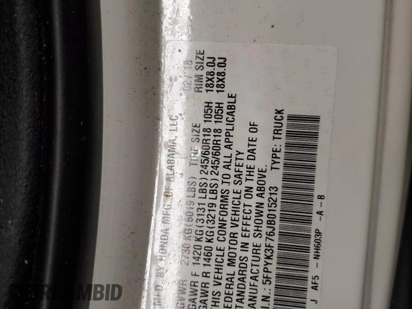 2018 Honda Ridgeline RTL-E z VIN 5FPYK3F76JB015213, wystawiony jako Copart lot #88989865 z przebiegiem 23 231 mil mil oraz Szkoda całkowita • Salvage title. Historia ofert i sprzedaży dostępna na DreamBid. Obrazek 12.