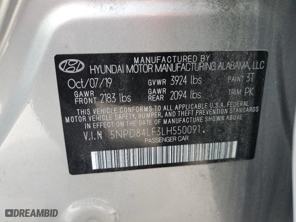 2020 Hyundai Elantra SEL with VIN 5NPD84LF3LH550091, listed as a Copart auction lot 47834735 with 121,212 mi miles and Non Repairable. Bid and sale history available at carsss.com. Image 13.