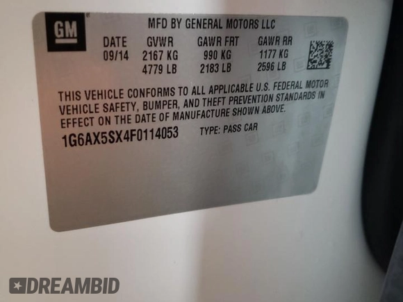 2015 Cadillac CTS Luxury AWD with VIN 1G6AX5SX4F0114053, listed as a Copart auction lot 45485935 with 61,272 mi miles and Salvage title. Bid and sale history available at DreamBid. Image 12.