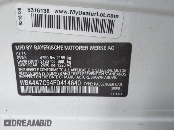 2015 BMW 4 Series 428i xDrive с VIN WBA4A7C54FD414640, выставлен на аукционе IAAI как лот 39901472 с пробегом 92 313 миль миль и . История ставок и продаж доступна на DreamBid. Изображение 9.